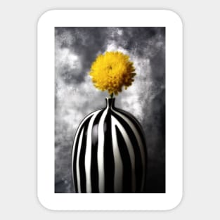 Yellow Jumbo Mum In Striped Vase Sticker